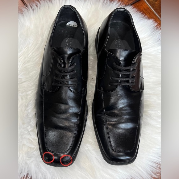 Perry Ellis Portfolio Style Square Toe Black Dress Shoes 9.5 Lace Up Oxfords - Picture 2 of 5